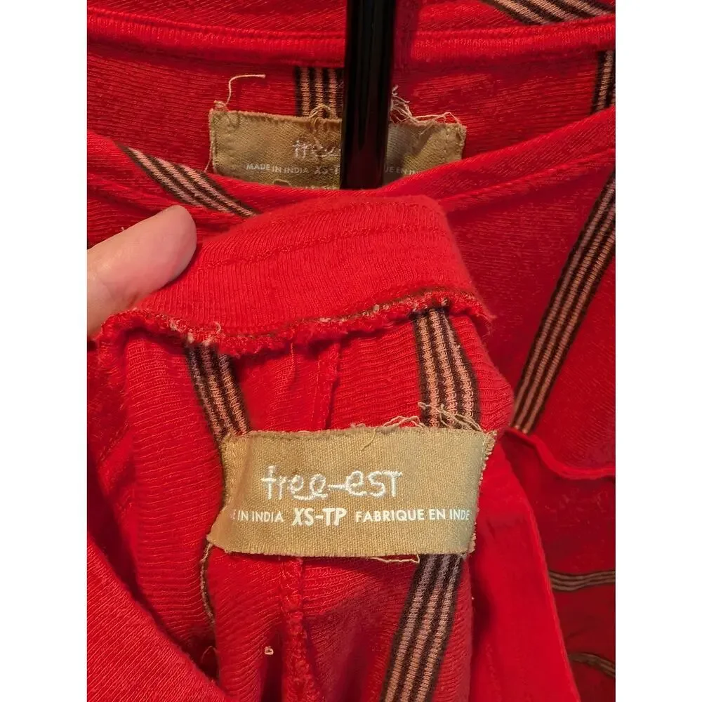 Free People Free Est Red Striped Tunic & Pants Set XS Boho Two Piece